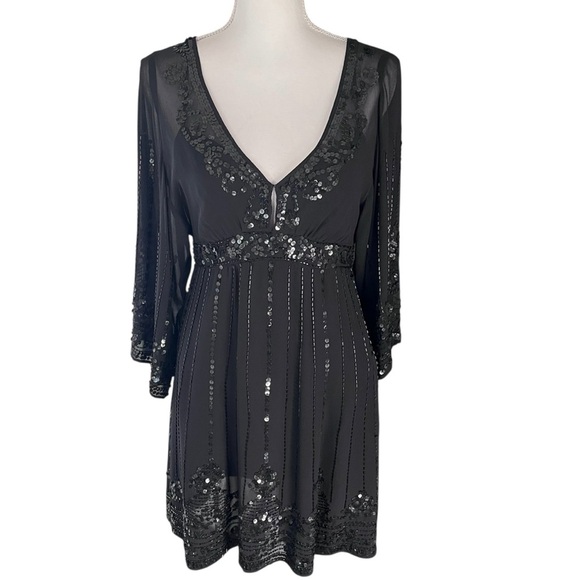 Nanette Lepore Black Sequined Silk Cocktail Dress Size 8 Date Night *Please Read - Picture 1 of 16